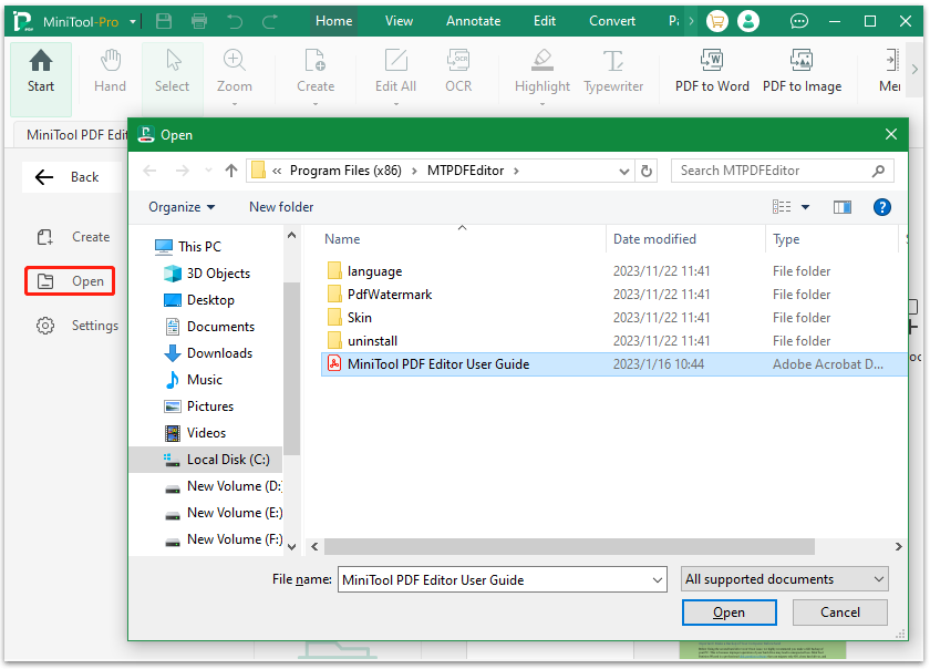 open a PDF using MiniTool PDF Editor