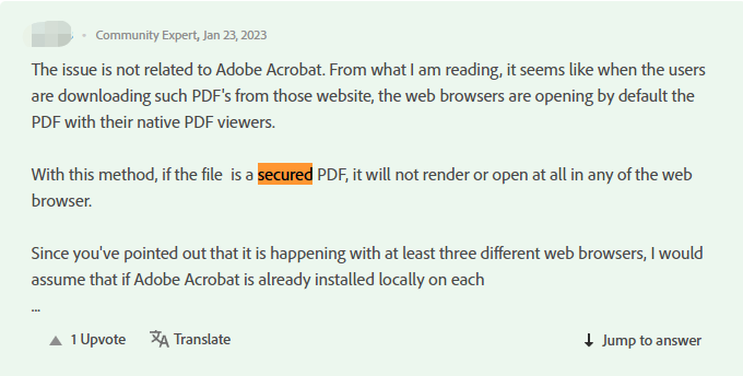 a user report from the Adobe community