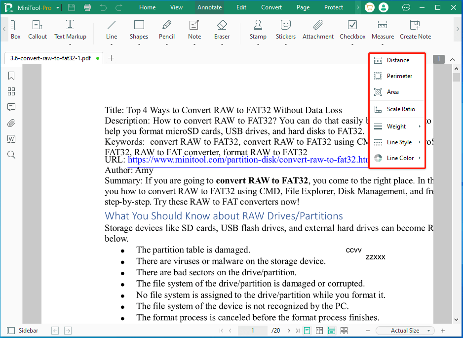 show Measure options