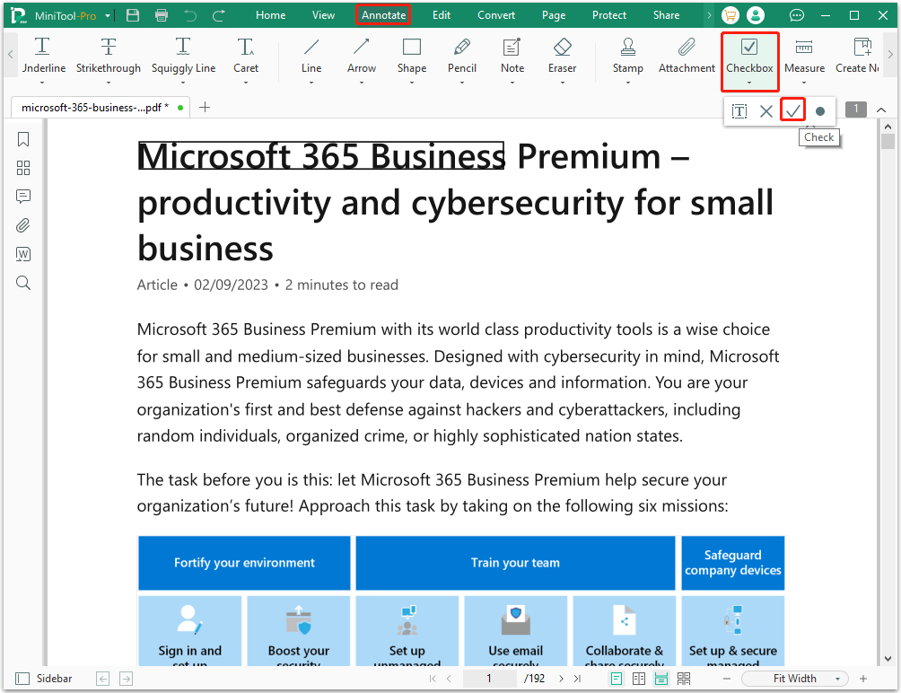 add checkmark in PDF