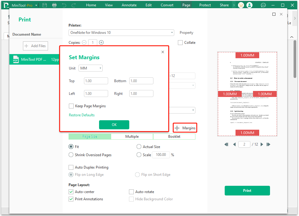 set margins