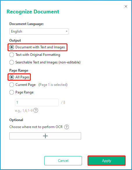 modify OCR settings