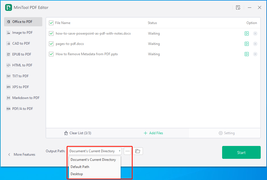 select the output path