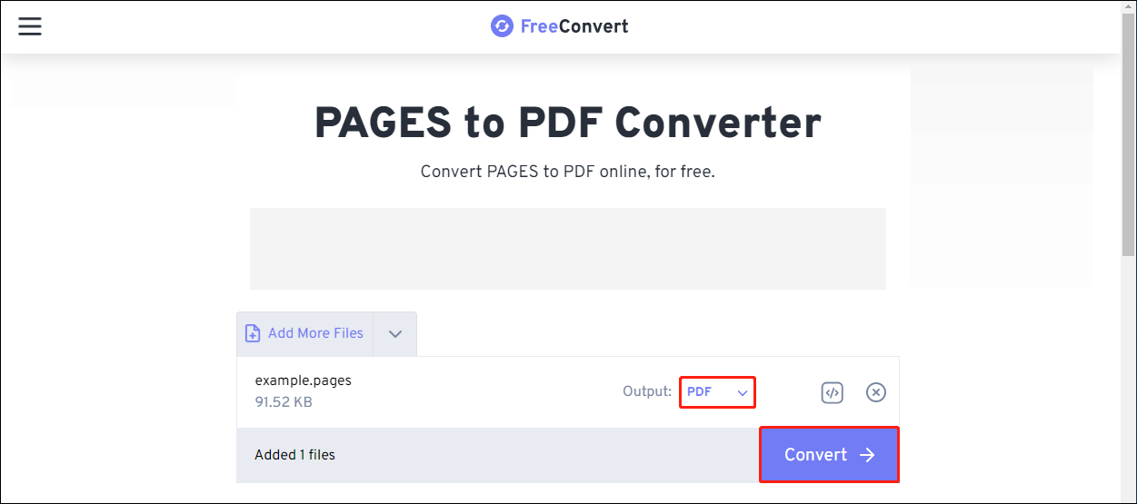 use FreeConvert to convert Pages to PDF