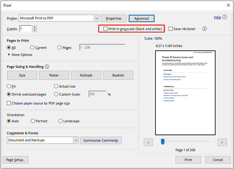 print PDF in Adobe Acrobat