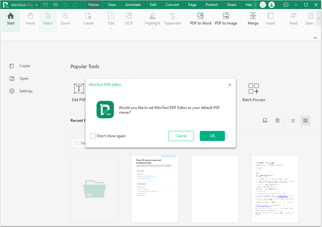 would you like to set MiniTool PDF Editor as your default PDF viewer