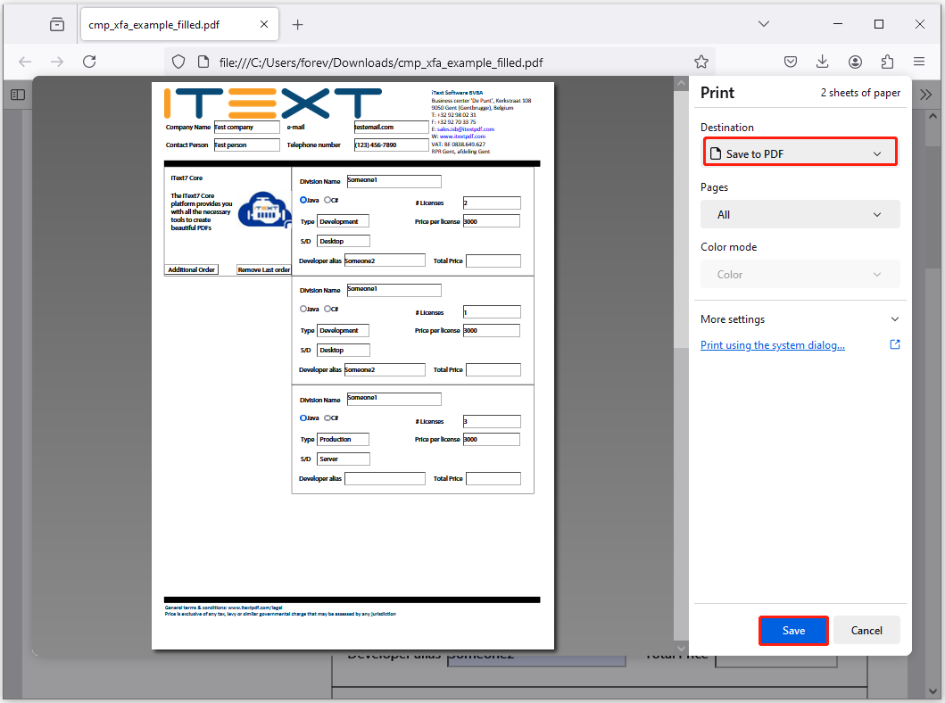 select Save to PDF and click Save