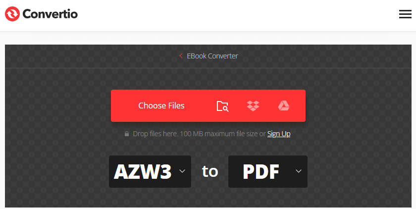 convert AZW3 to PDF with Convertio