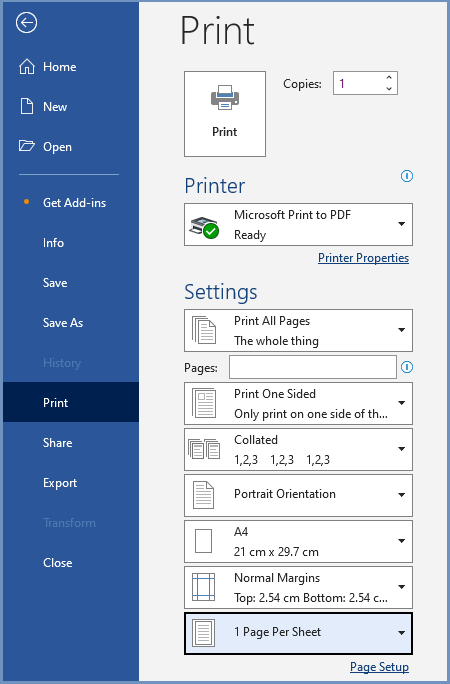 print files in Microsoft Word