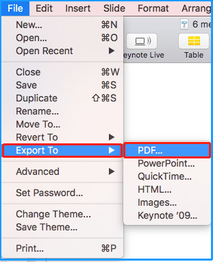 select Export To and click PDF