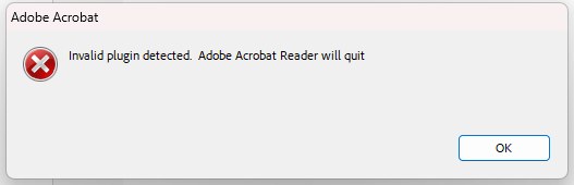 invalid plugin detected Adobe