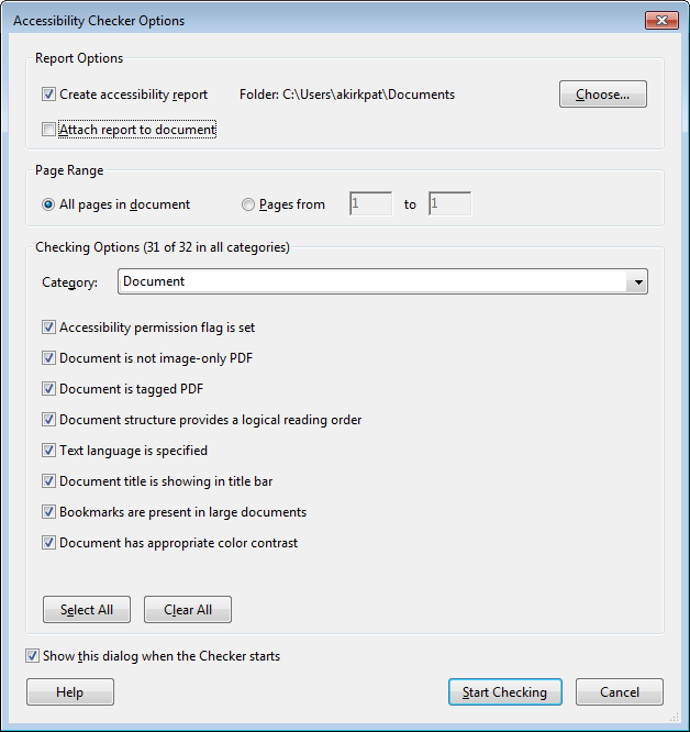 Accessibility Checker Options