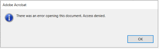 Adobe Acrobat there was an error opening this document access denied