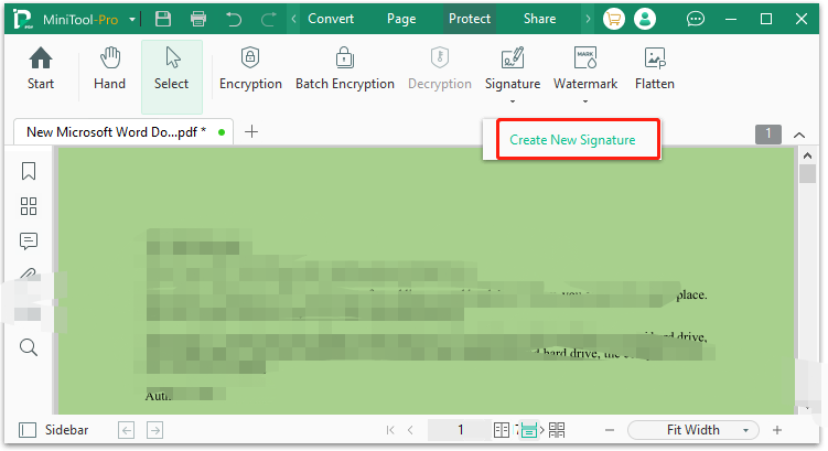 select Create New Signature on MiniTool