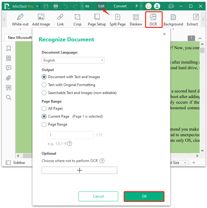 OCR PDF using MiniTool PDF Editor