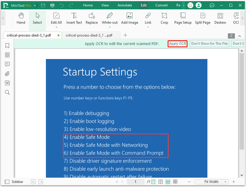 apply OCR with MiniTool PDF Editor