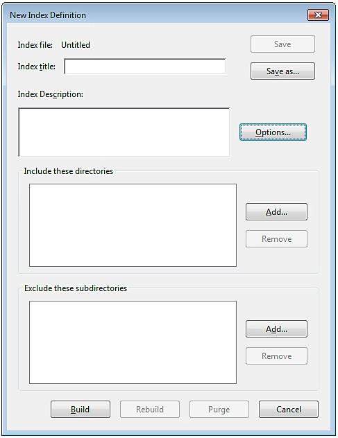 set Index title and Index Description in the New Index Definition window