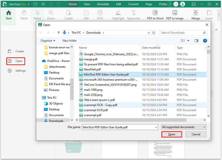 open PDF file in MiniTool PDF Editor