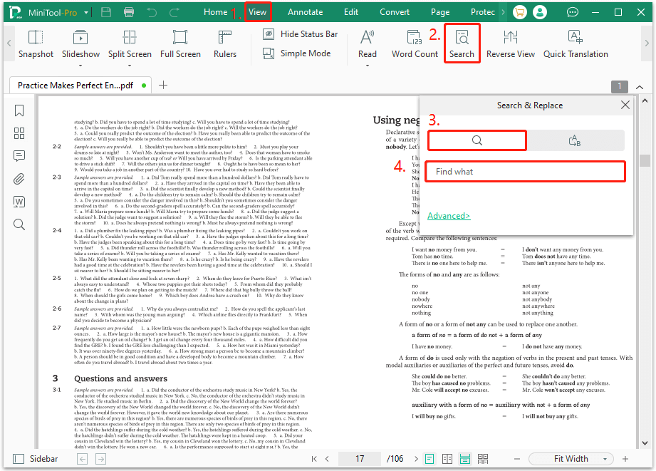 search in the PDF file with the help of MiniTool PDF Editor