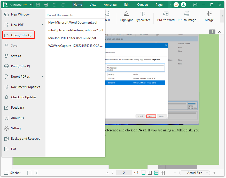 open PDF using MiniTool PDF Editor