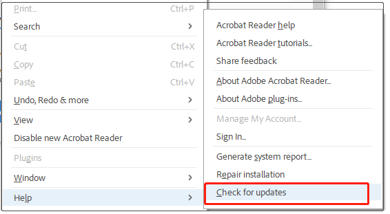 check for updates Adobe Acrobat