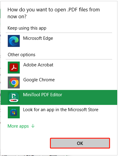 set MiniTool PDF Editor to open PDF by default