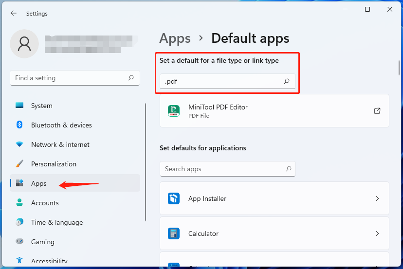 set MiniTool PDF Editor as the default app used by PDF