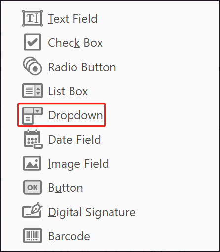 create a drop-down list in PDF using Adobe Acrobat