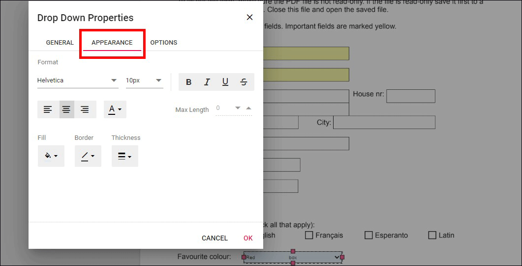 create a drop-down list in PDF using PDFgear