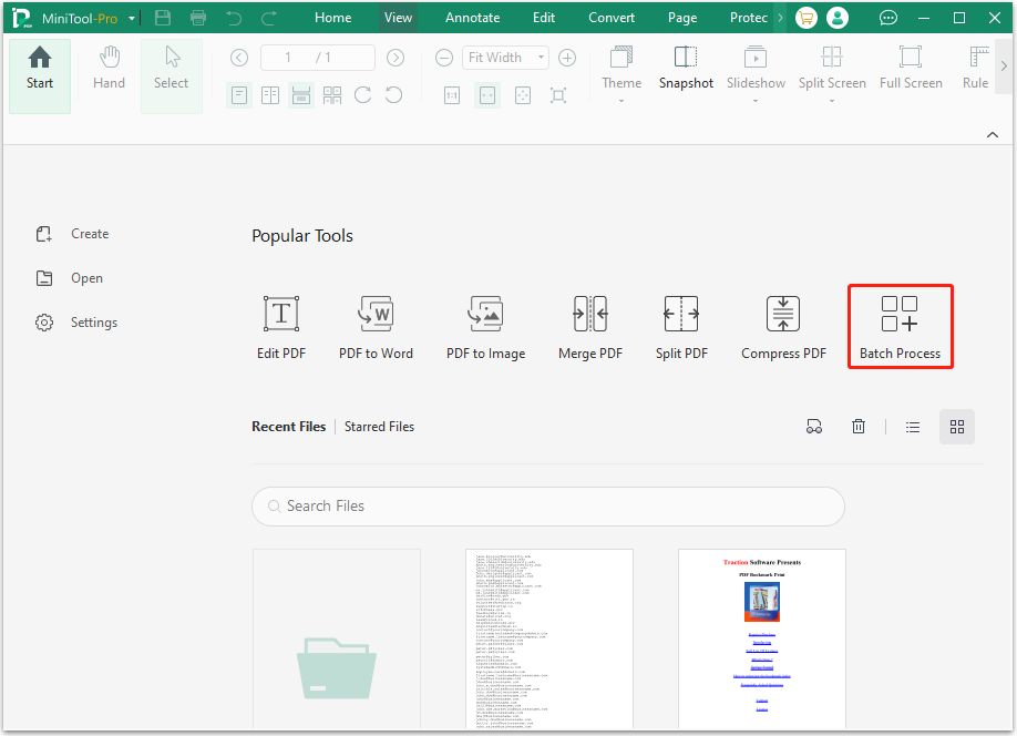 click Batch Process under the Popular Tools section in MiniTool PDF Editor