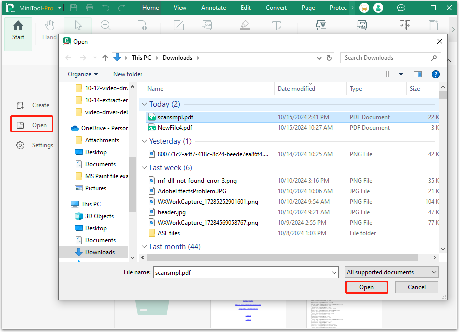 open the scanned PDF file with MiniTool PDF Editor