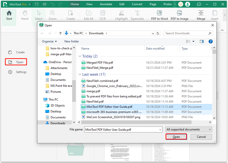 open PDF file in MiniTool PDF Editor