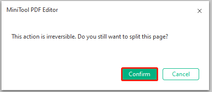 MiniTool PDF Editor asks to confirm the operation