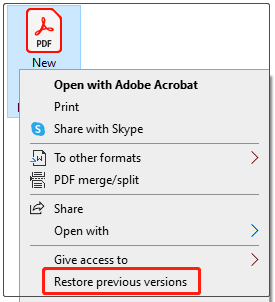 select Restore previous versions