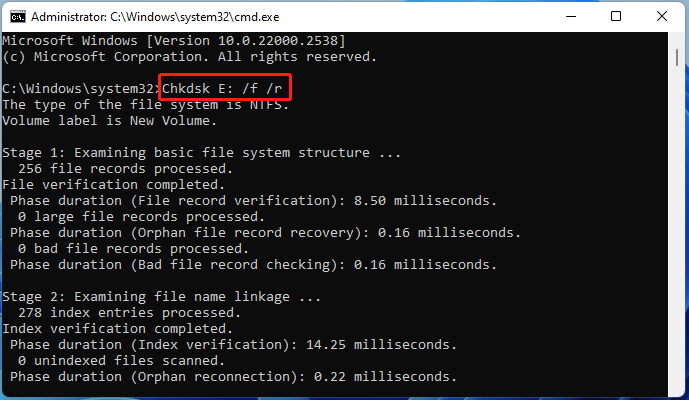 run CHKDSK with CMD