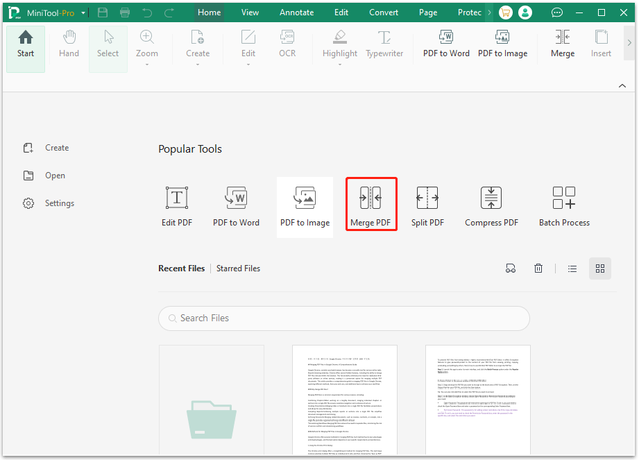 click Merge PDF in the main interface of MiniTool PDF Editor