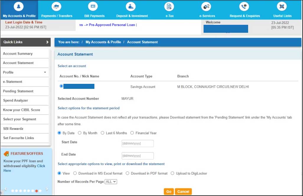 download SBI bank statement PDF