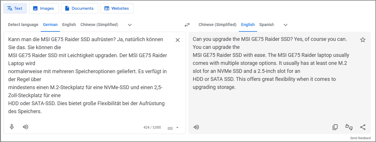 Google Translate Text German to English