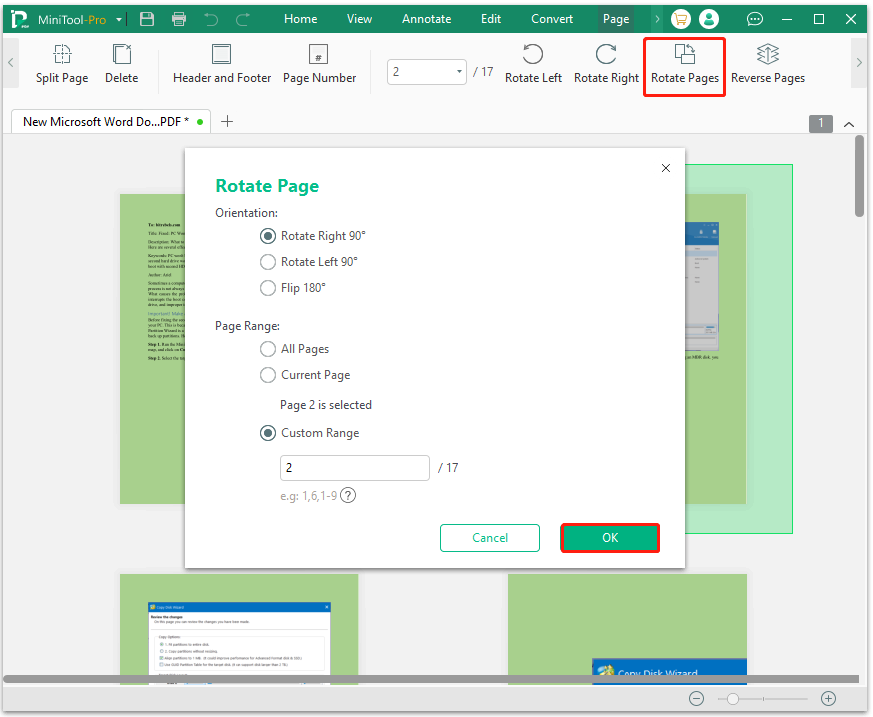 rotate pages using MiniTool PDF Editor