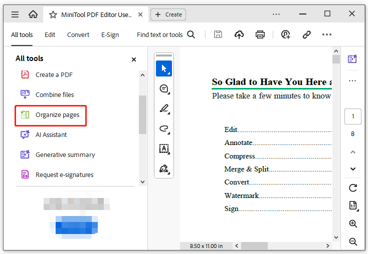 select Organize pages in Acrobat