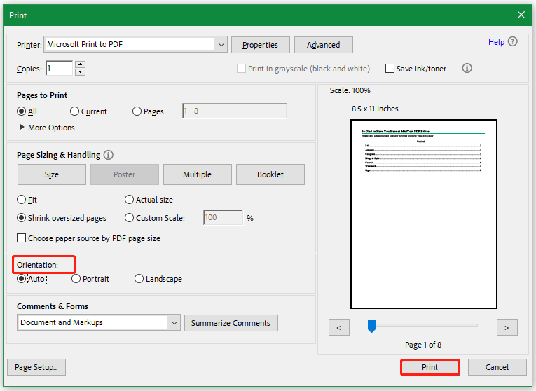 print PDF and change orientation in Acroabt