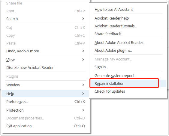 Repair installation on Acrobat