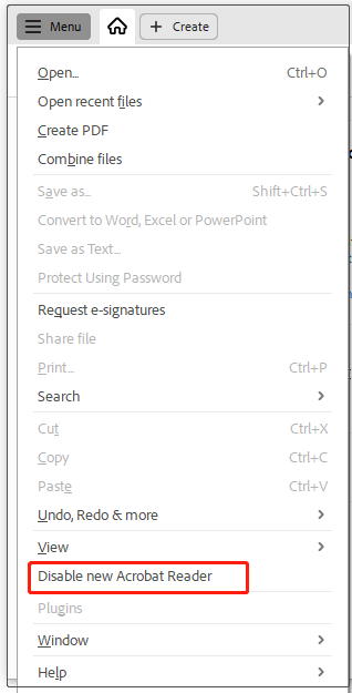 select Disable new Acrobat Reader