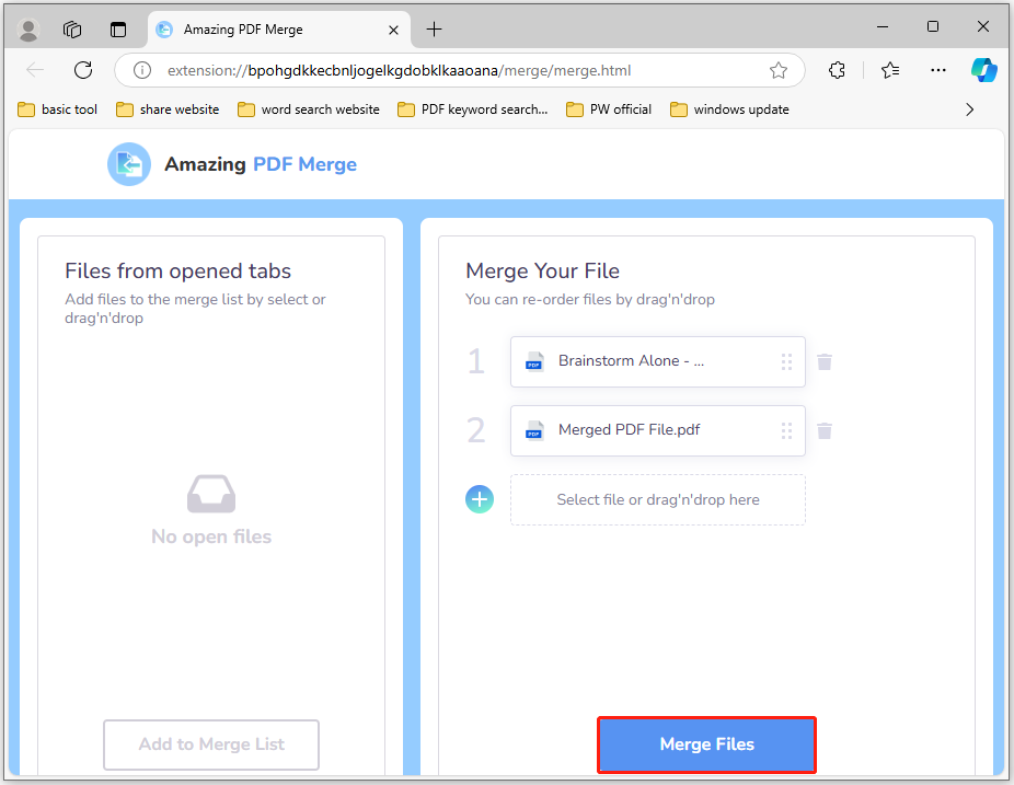 click Merge Files in the Amazing PDF Merge page