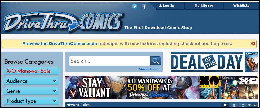 the DriveThruComics website interface