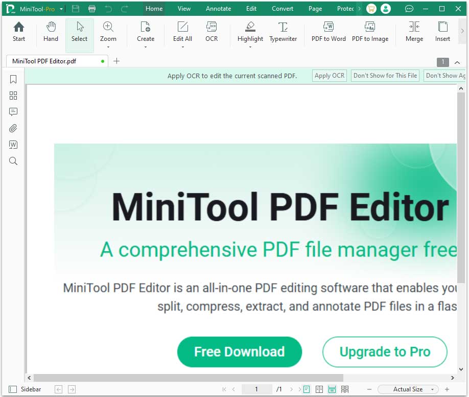 the MiniTool PDF Editor interface