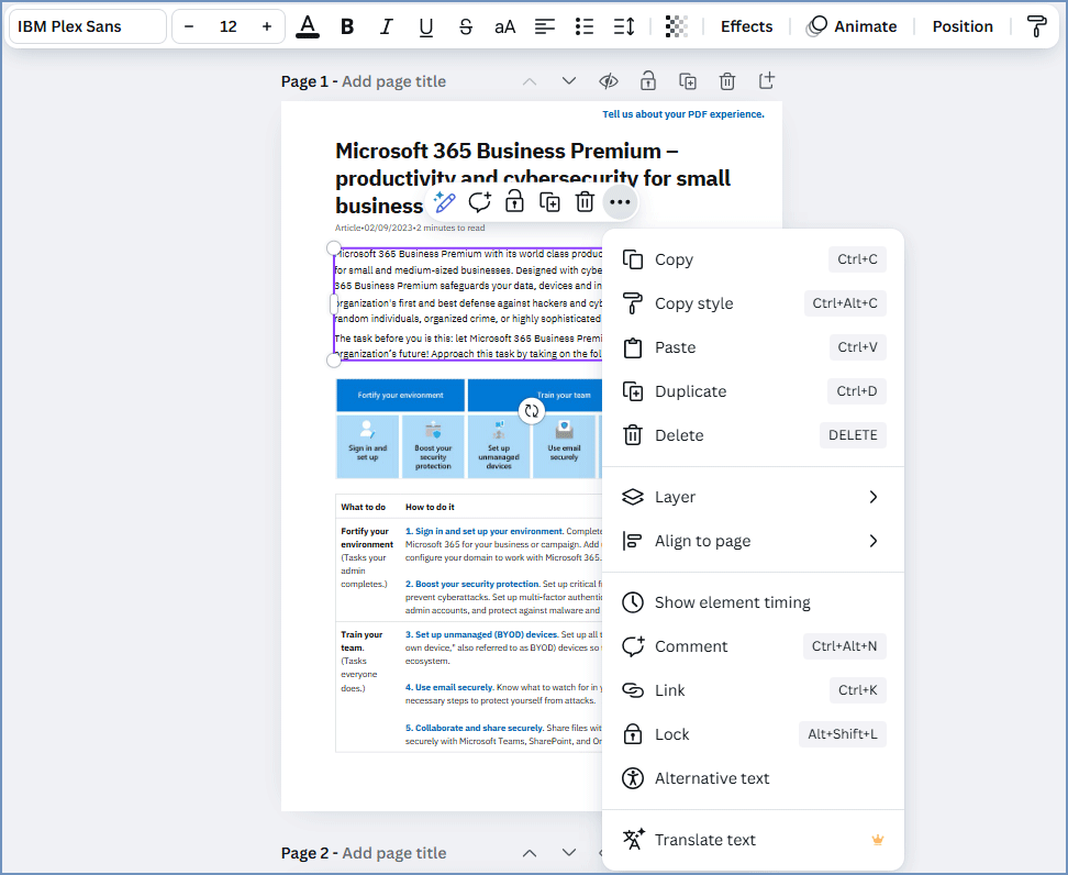 edit PDF text in Canva