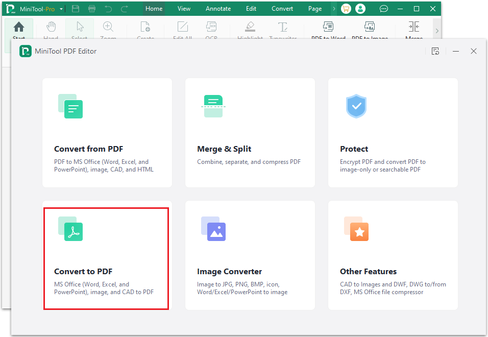 choose Convert to PDF feature of MiniTool PDF Editor