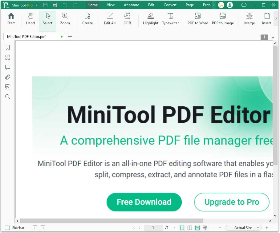 the MiniTool PDF Editor interface