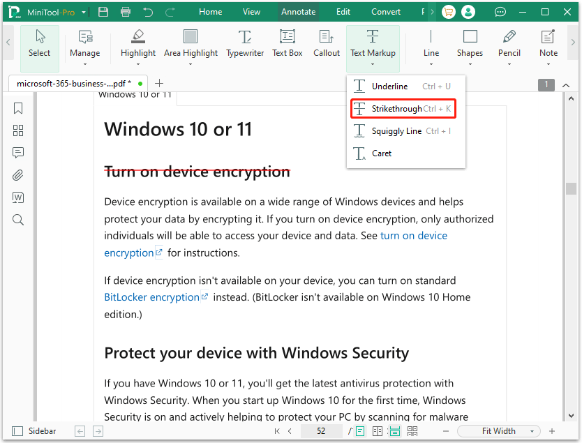 strikethrough a PDF content with MiniTool PDF Editor